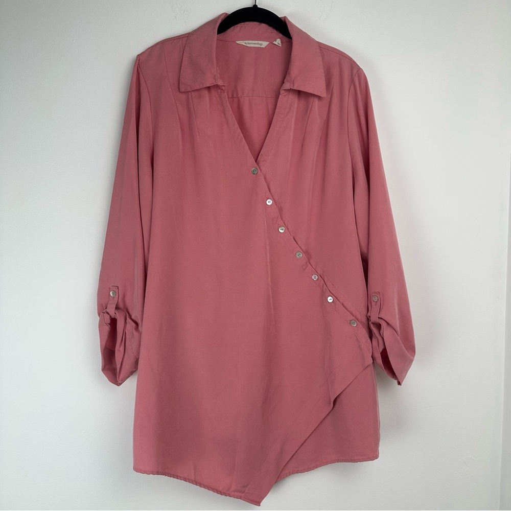 Soft Surroundings Wrap Top Size XL Pink Asymmetrical Lagenlook Boho Minimalist